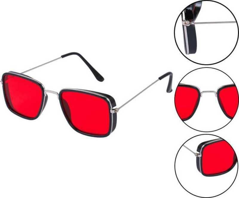 Unisex Red Silver Retro Square Sunglass